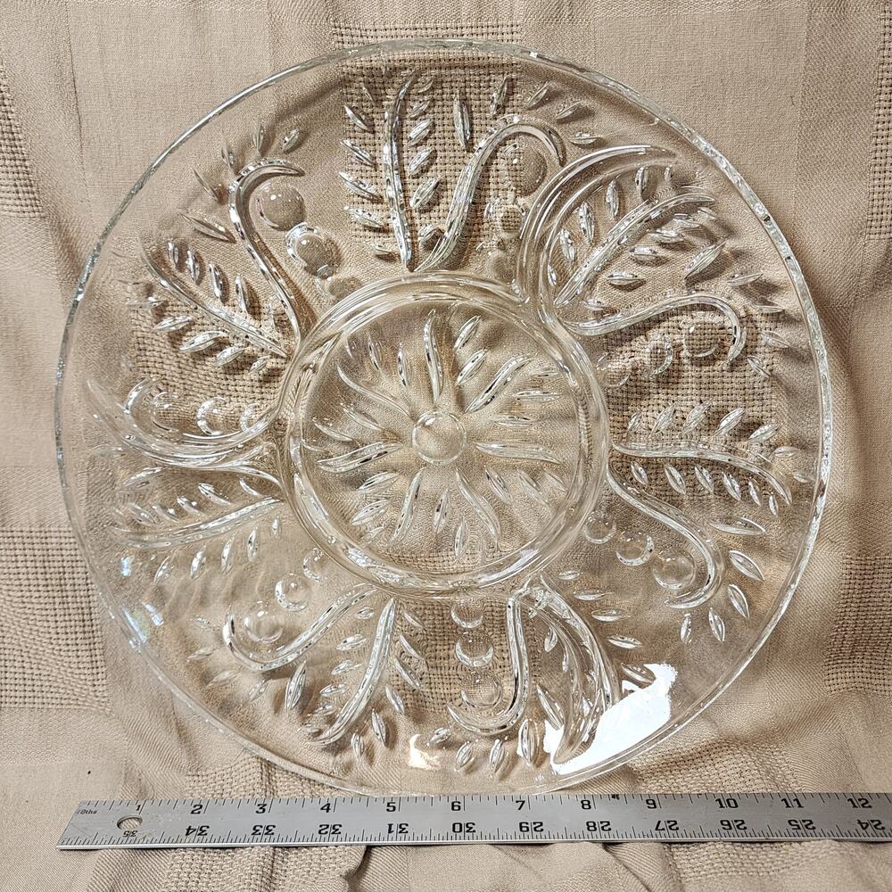 Federal Glass #2875 Clear 5 Part Relish Server Round Dot & Leaf 11.5"